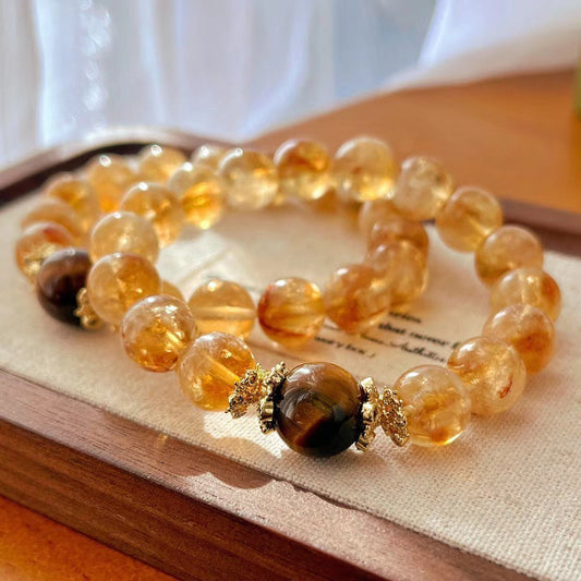 10MM Retro Natural Citrine Tiger's Eye Bracelet Handmade Beaded Bracelet Maillard Style - Touch Bling