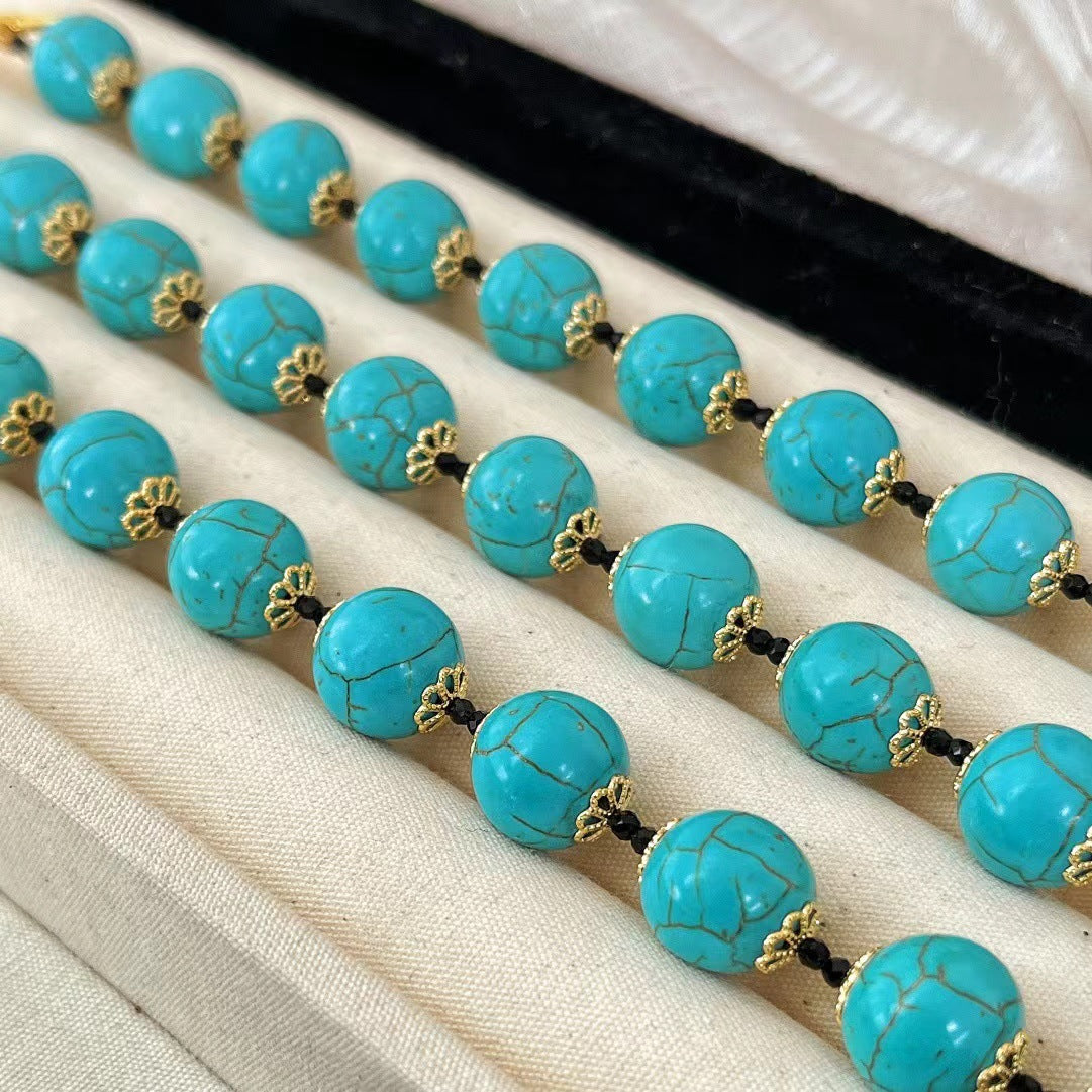 Vintage Artificial Turquoise Clavicle Chain Necklace Turquoise Bracelet Gemstone Jewelry Set for Women - Touch Bling