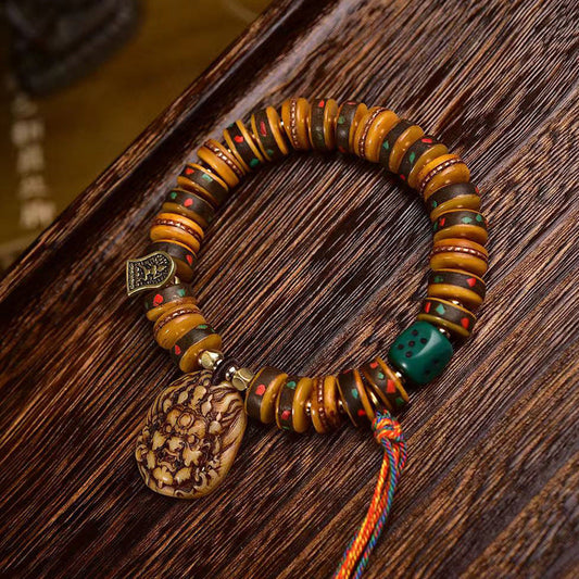 Tibetan Camel Bone Bead Bracelet with Old Copper Inlay – Handcrafted Tibetan-Style Prayer Bead Bracelet - Touch Bling