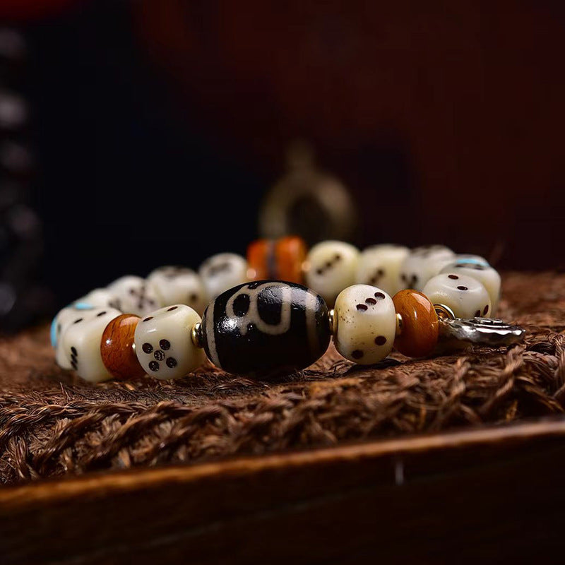 Natural Camel Bone Carved Dice Bracelet – Tibetan Style Vintage Unisex Bracelet - Touch Bling