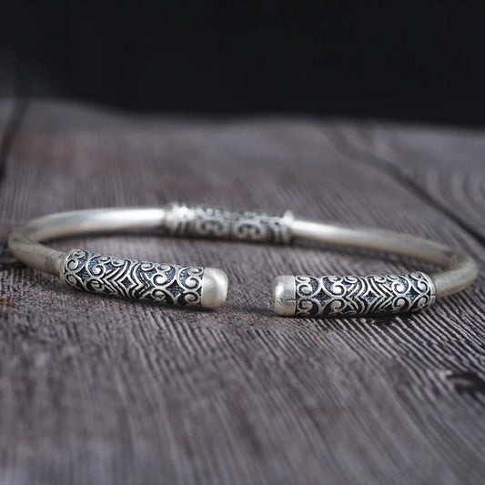 Adjustable 999 Sterling Silver Sun Wukong Couple Bracelet with Tightening Spell Design - Touch Bling