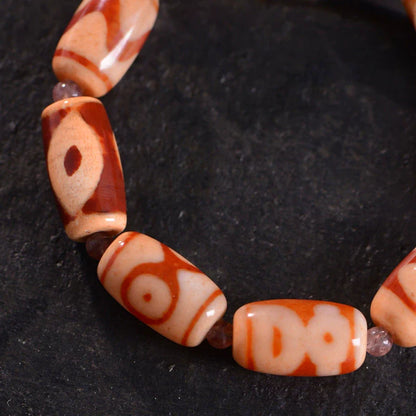 Tibetan Red and White Dzi Beads Old Agate Protection Bracelet with Random Totems