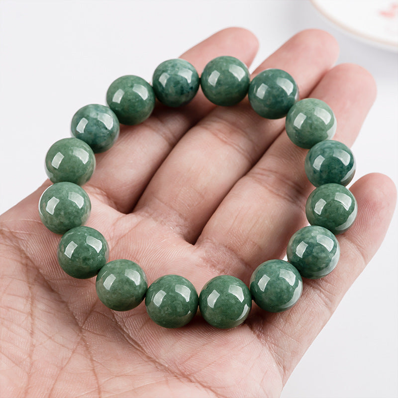 Natural A-Grade Jadeite Deep Bean Green Round Bead Bracelet – Elegant & Timeless - Touch Bling