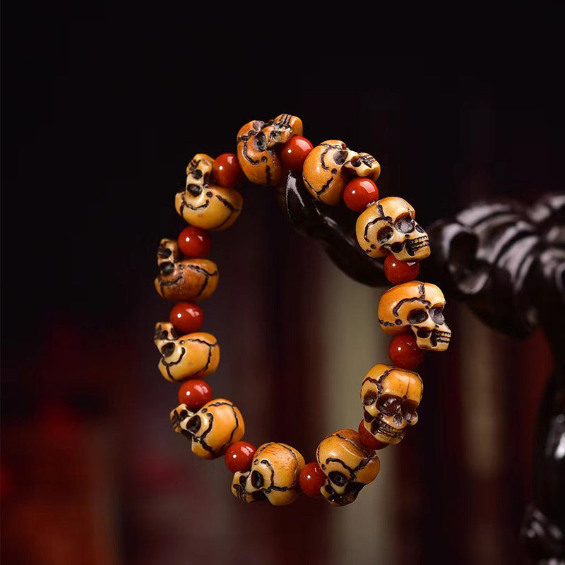 Tibetan Camel Bone Handcrafted Skulls Bracelet  – Unique Tibetan-Style Skull Bead Bracelet - Touch Bling