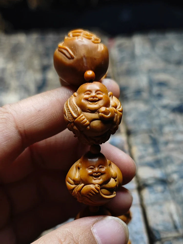 Buddha3bodhi Carved Raw Olive Pits Maitreya Buddha Bead Bracelet - Touch Bling