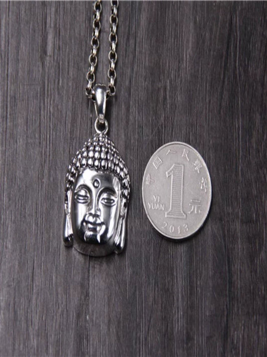 Buddha Sakyamuni Buddha Statue Pendant S925 Sterling Silver Carved Bodhisattva Buddha Head Pendant - Touch Bling