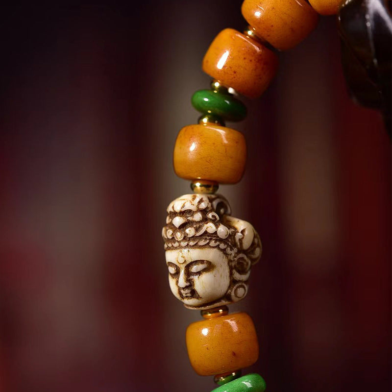 Tibetan Yak Bone Bracelet with Recycled Tibetan Bone Guanyin Pendant – Spiritual & Cultural Handcrafted Bracelet - Touch Bling