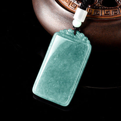 Natural A-Grade Jadeite Blue Water Wu Shi Plaque Pendant – Prosperity & Protection - Touch Bling