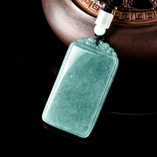 Natural A-Grade Jadeite Blue Water Wu Shi Plaque Pendant – Prosperity & Protection - Touch Bling