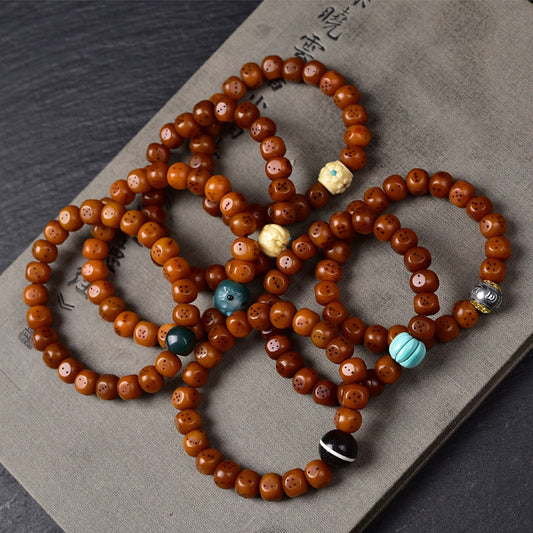 Natural Old Camel Bone Bracelet, Pure Hand-carved Dice Tibetan Bead Bracelet - Touch Bling
