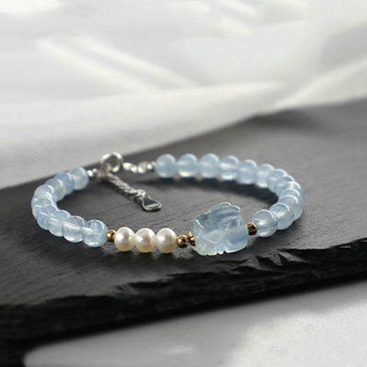 Aquamarine Rabbit Bracelet Fine Pearl Bracelet - Touch Bling