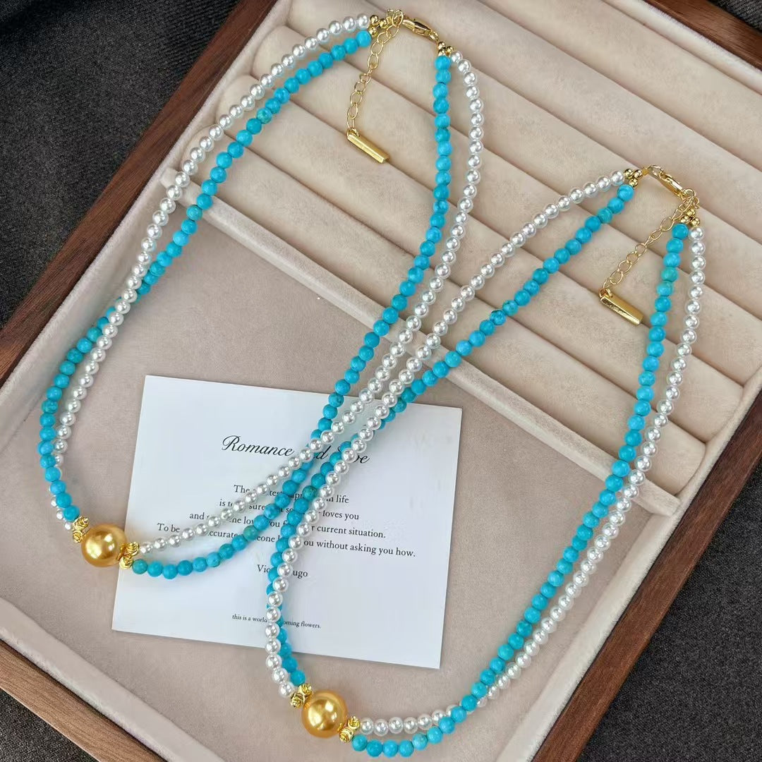 Vintage Faux High Quality Pearl Necklace Turquoise Clavicle Chain Necklace - Touch Bling
