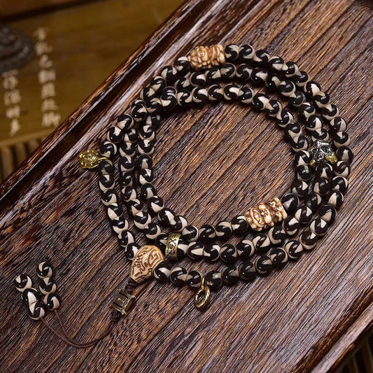 Natural Tiger Tooth Dzi Beads 108 Beads Mala Necklace - Touch Bling