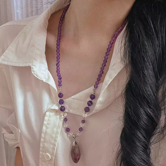 Natural Amethyst Necklace Handmade Beaded Pendant Exquisite Clavicle Chain Necklace - Touch Bling