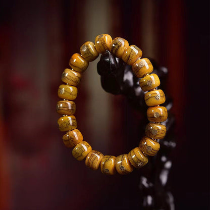 Tibetan-Style Old Copper Swastika Inlay Yak Bone Bracelet – Traditional Handcrafted Design - Touch Bling
