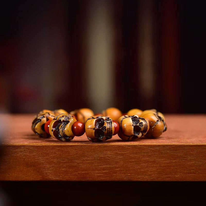 Tibetan Camel Bone Handcrafted Skulls Bracelet  – Unique Tibetan-Style Skull Bead Bracelet - Touch Bling