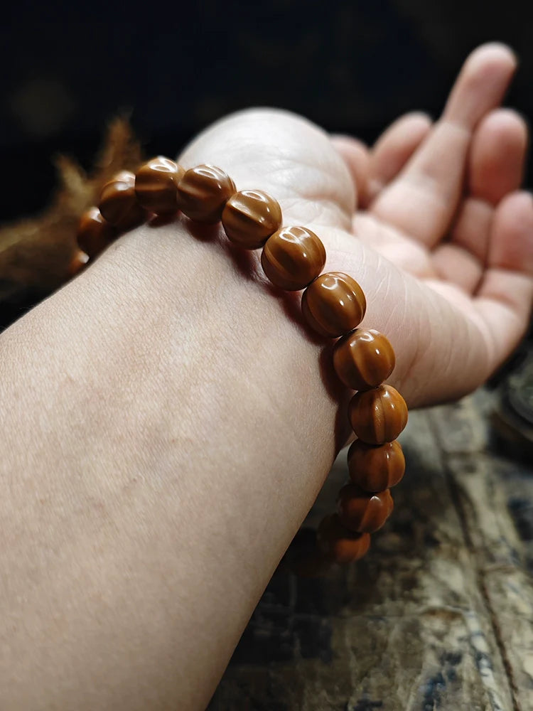 Small Walnut Carved Shark Fin  Bead Bracelet - Touch Bling