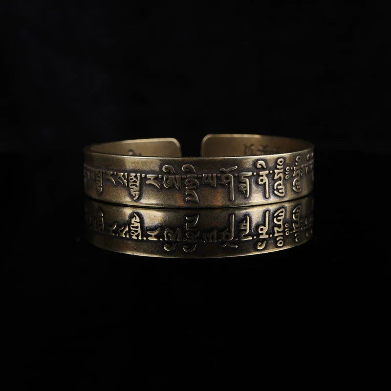 Tibetan Vintage Copper Bracelet The Heart Sutra Six-Character Mantra Bracelet