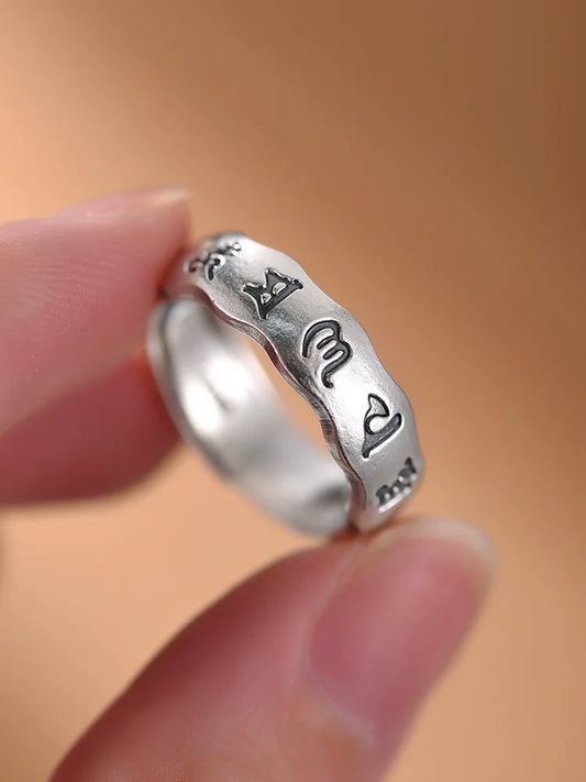 Tibetan Pure Silver Six-Syllable Mantra Couple Rings