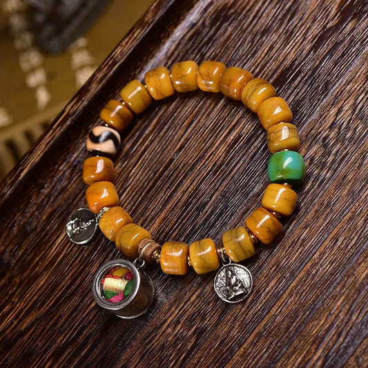 Tibetan Camel Bone Bracelet with Agate Dzi Beads & Yak Bone Fox Pendant – Unique Handcrafted Tibetan-Style Bracelet - Touch Bling