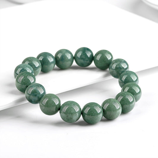 Natural A-Grade Jadeite Deep Bean Green Round Bead Bracelet – Elegant & Timeless - Touch Bling