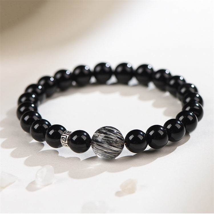 Natural Obsidian Bracelet Handmade Beaded Couple Crystal Jewelry - Touch Bling