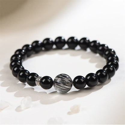 Natural Obsidian Bracelet Handmade Beaded Couple Crystal Jewelry - Touch Bling