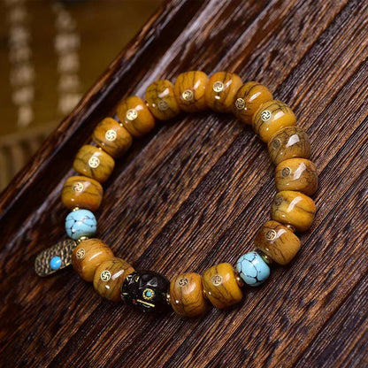 Tibetan-Style Old Copper Swastika Inlay Yak Bone Bracelet – Traditional Handcrafted Design - Touch Bling