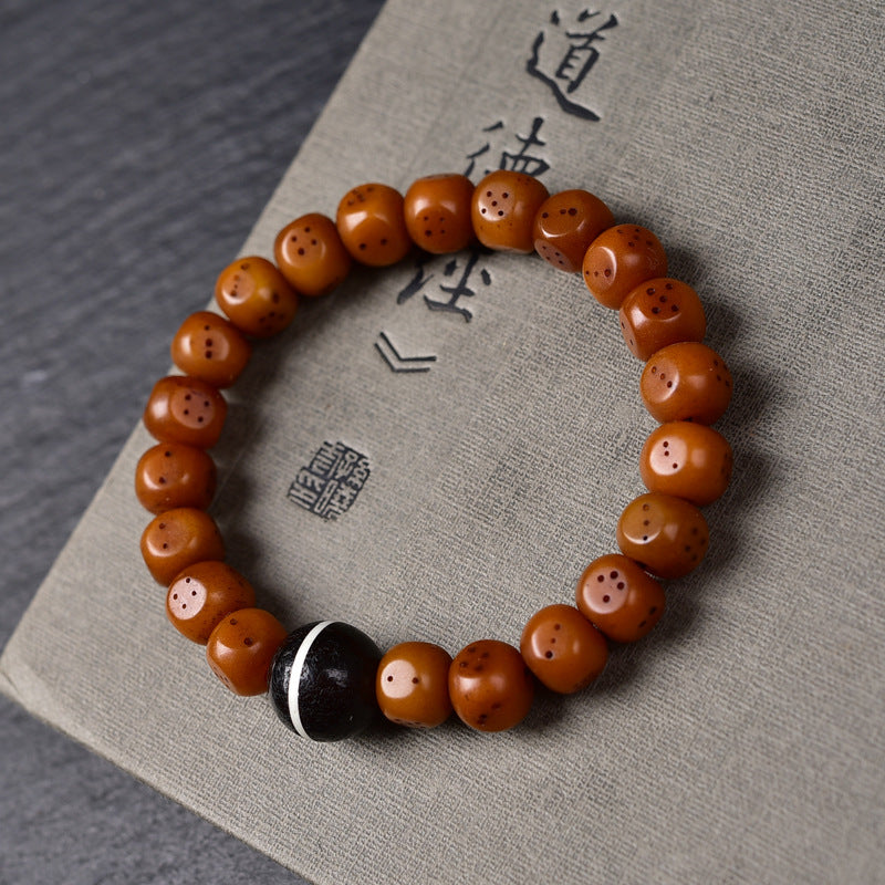 Natural Old Camel Bone Bracelet, Pure Hand-carved Dice Tibetan Bead Bracelet - Touch Bling