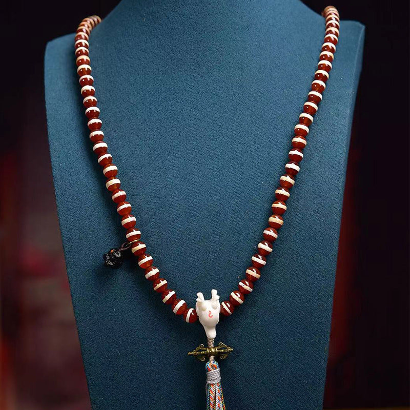 Natural Red One-Line Dzi Beads 108 Beads Mala Necklace - Touch Bling