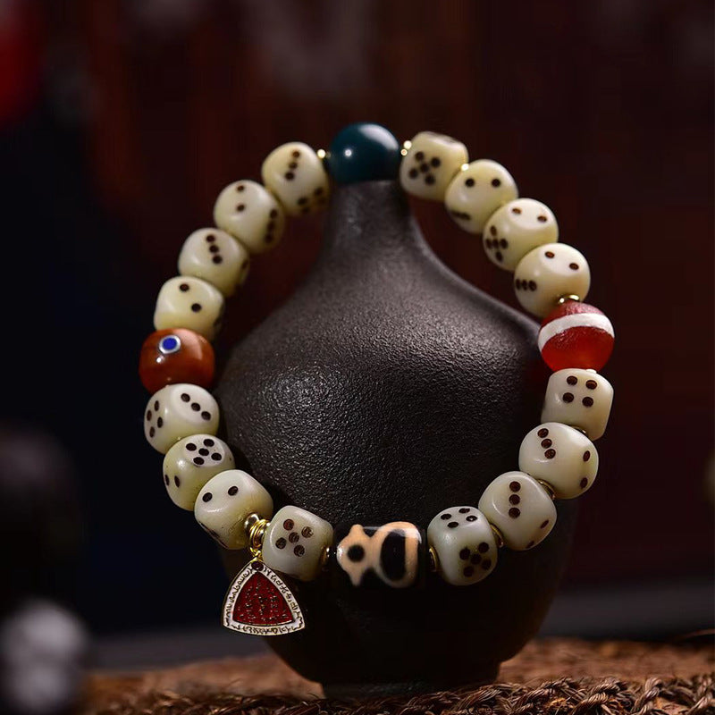 Natural Camel Bone Carved Dice Bracelet – Tibetan Style Vintage Unisex Bracelet - Touch Bling