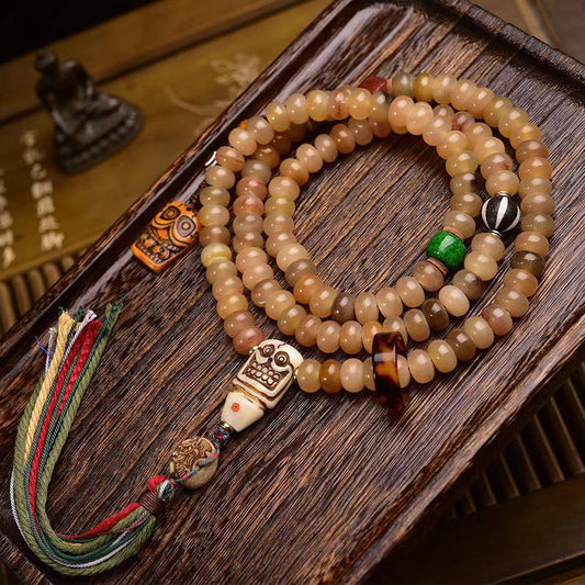 Tibetan Sheep Horn 108 Mala Beads – Traditional Tibetan Buddhist Prayer Necklace - Touch Bling