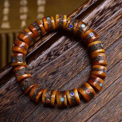 Tibetan Yak Bone Bracelet with Gemstone Inlays – Handcrafted Tibetan-Style Bracelet - Touch Bling