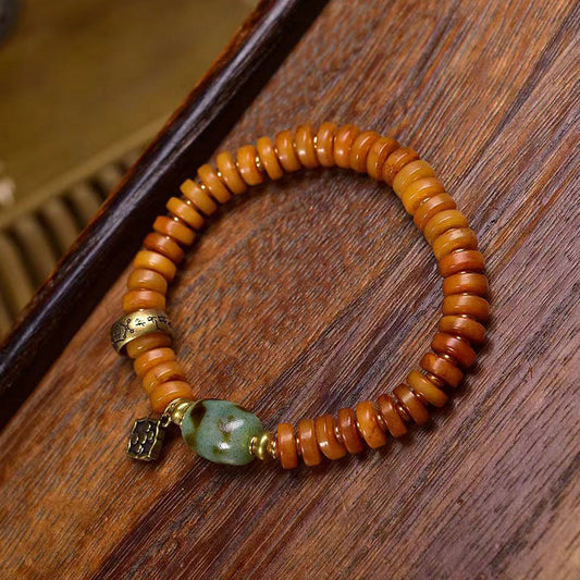 Tibetan Camel Bone Bracelet with Antique Copper Clasp & Agate Dzi Beads – Traditional Tibetan Handcrafted Bracelet - Touch Bling
