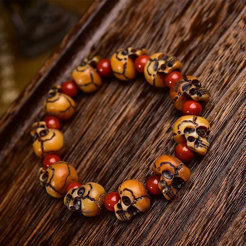 Tibetan Camel Bone Handcrafted Skulls Bracelet  – Unique Tibetan-Style Skull Bead Bracelet - Touch Bling