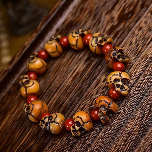 Tibetan Camel Bone Handcrafted Skulls Bracelet  – Unique Tibetan-Style Skull Bead Bracelet - Touch Bling