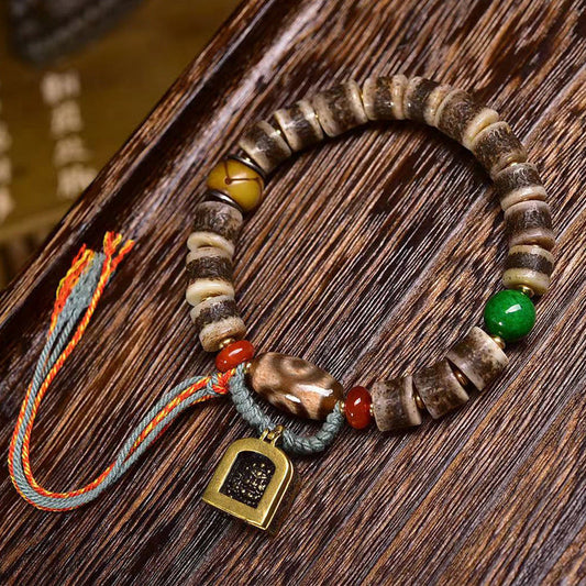 Tibetan Yak Bone Bracelet with Agate Dzi Beads & Snow Baga Beads – Handcrafted Tibetan-Style Bracelet - Touch Bling