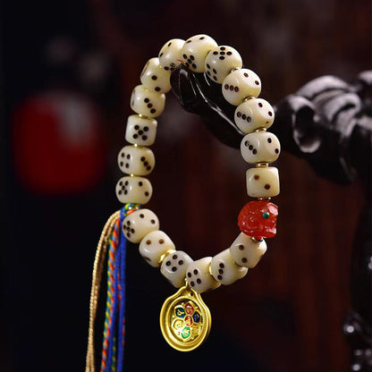 Natural Camel Bone Carved Dice Bracelet – Tibetan Style Vintage Unisex Bracelet - Touch Bling