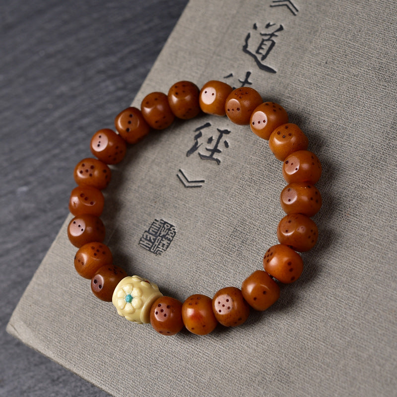 Natural Old Camel Bone Bracelet, Pure Hand-carved Dice Tibetan Bead Bracelet - Touch Bling
