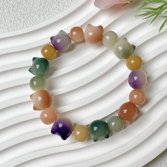 Small-Sized Colorful Adorable Cat Head Bodhi Bracelet - Touch Bling