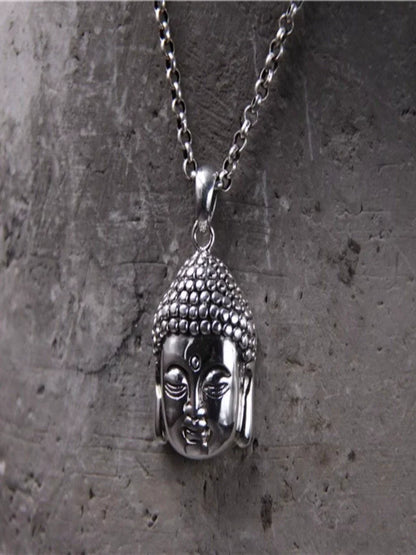 Buddha Sakyamuni Buddha Statue Pendant S925 Sterling Silver Carved Bodhisattva Buddha Head Pendant - Touch Bling