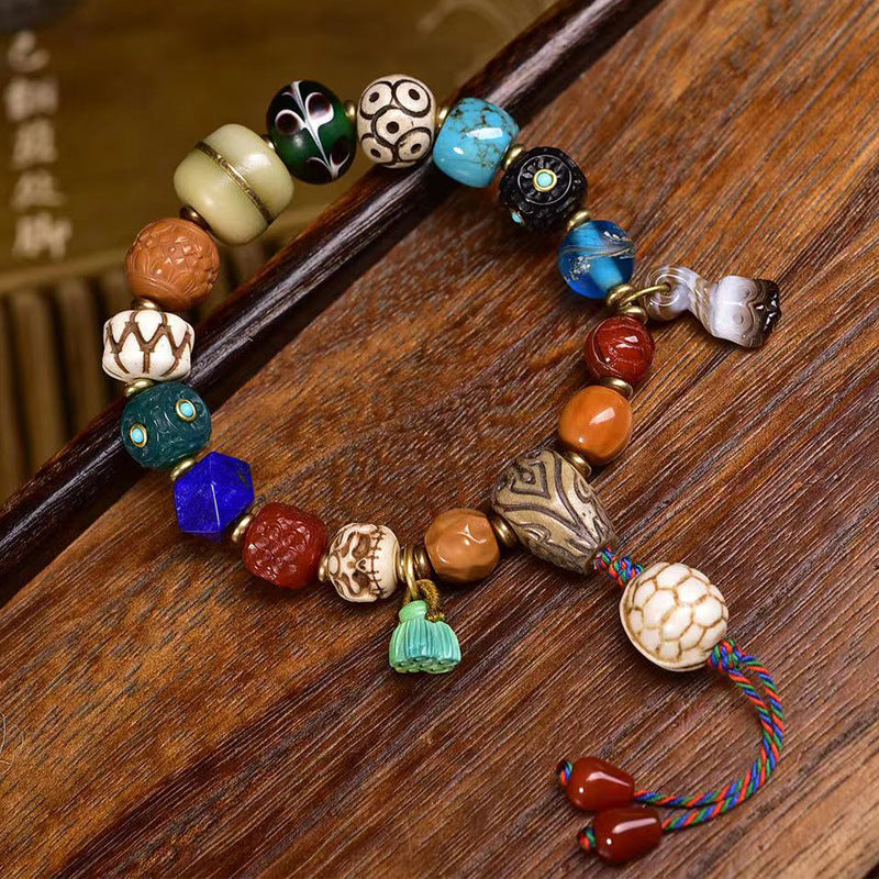 Tibetan Multi-Gemstone Agate Bracelet – Handcrafted Tibetan-Style Beaded Bracelet - Touch Bling