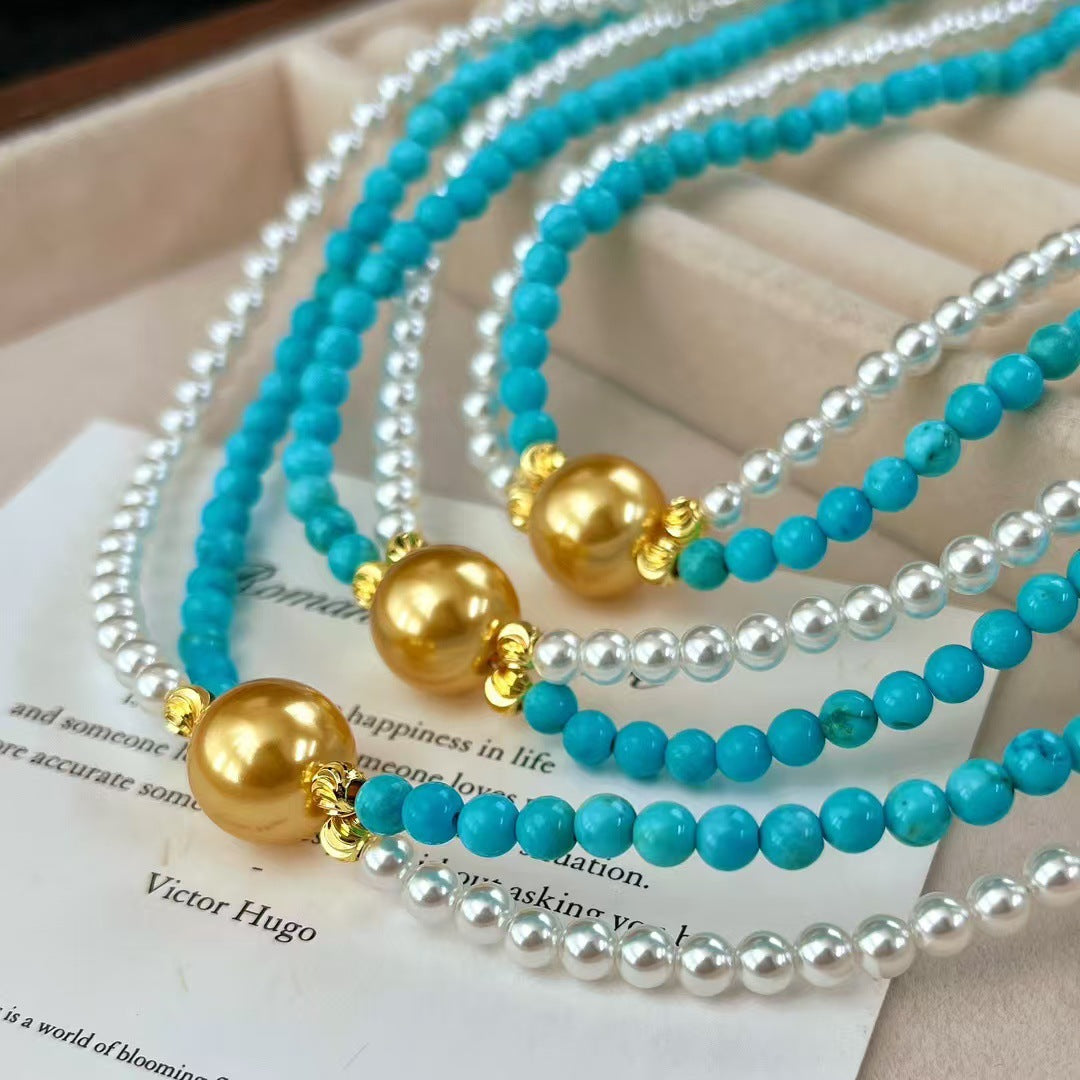 Vintage Faux High Quality Pearl Necklace Turquoise Clavicle Chain Necklace - Touch Bling