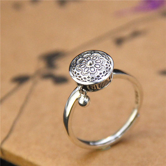Six-Character Prayer Wheel Mantra Ring S925 Silver Jewelry Opening Adjustable - Touch Bling