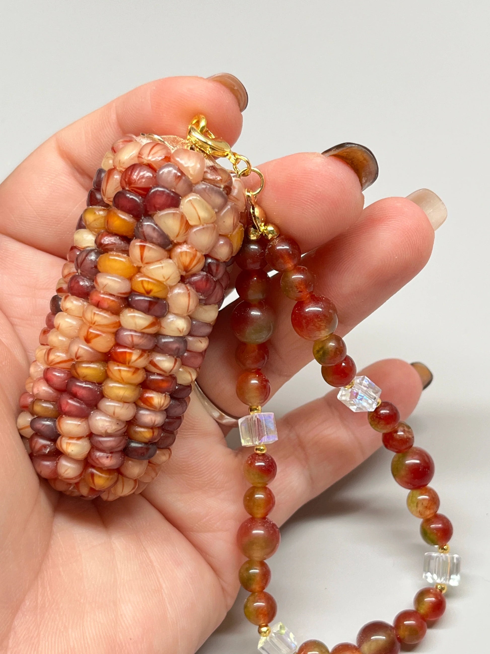 High-Transparency Gemstone Pink Blood Corn Ornament for Reducing Stress - Touch Bling