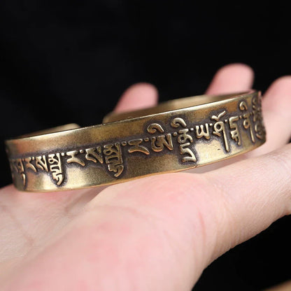 Tibetan Vintage Copper Bracelet The Heart Sutra Six-Character Mantra Bracelet