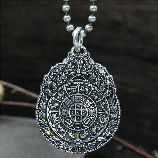 Sterling Silver S925 Vajra Pestle Zodiac Jiugong Pendant, Kirin Beast Gossip Pendant - Touch Bling