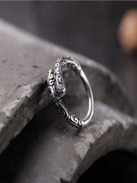 S925 Sterling Silver Retro Sun Wukong Golden Cudgel Ring Adjustable Unisex Finger Ring - Touch Bling