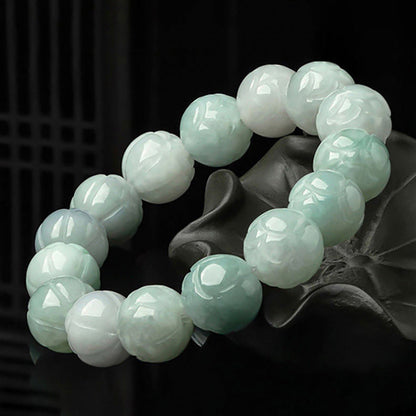 Natural Myanmar A-Grade Jadeite Lotus Bead Bracelet – Elegant Lotus Flower Design - Touch Bling