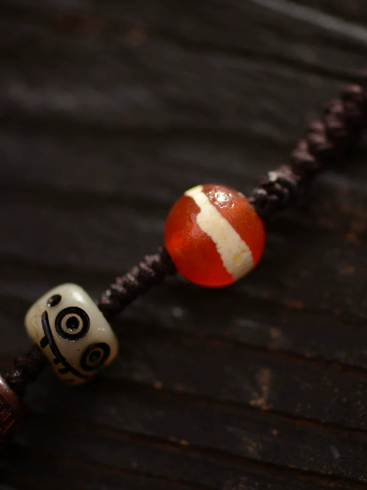 Colgante de cuentas de piedra Dzi de ágata tibetana de nueve ojos hecho a mano 